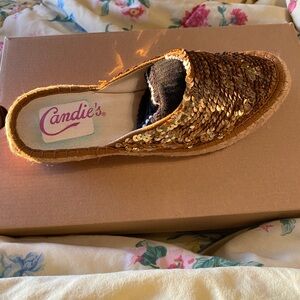 Candie's Sparkling Gold Sequin Mules